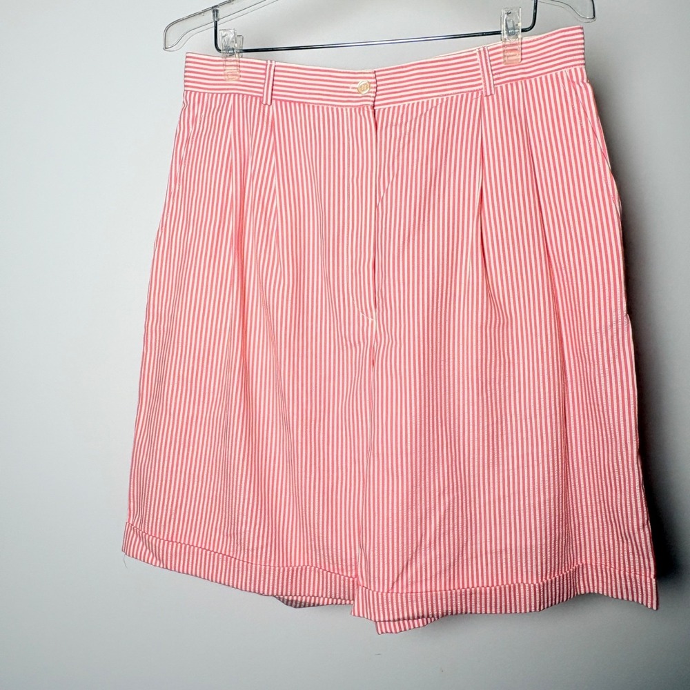 Talbots Perfect Short Seersucker Size 16 Pink Beach Preppy Summer Cotton Bermuda